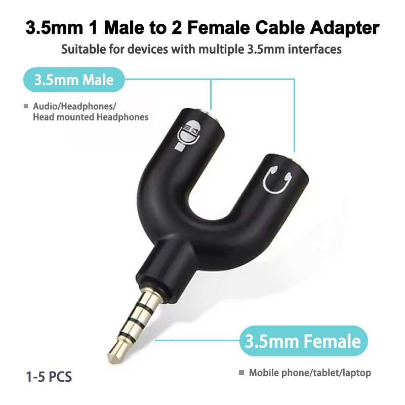 Earphone Splitter Jack - 3.5mm headphone splitter microphone adapter U-shaped